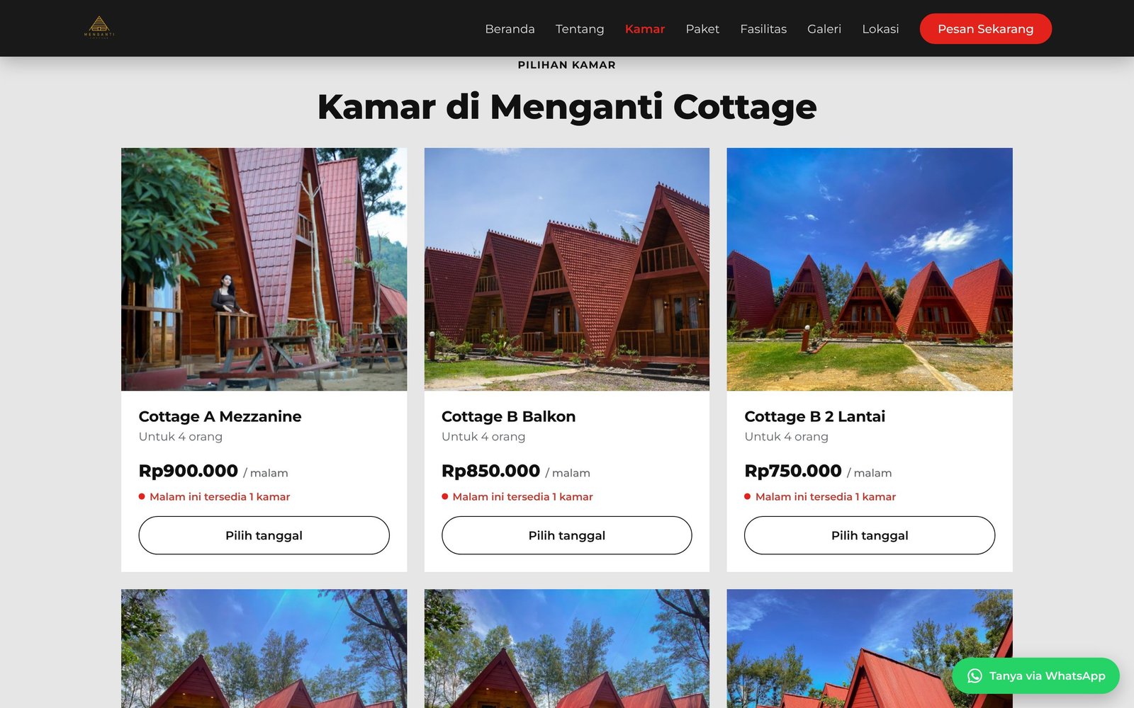 Daftar kamar Menganti Cottage